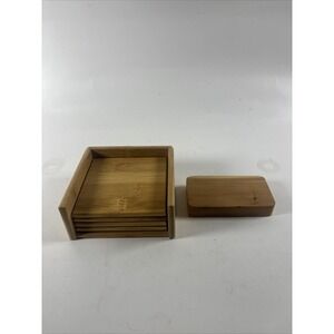 Core Home Bamboo Coaster Set w Holder + Bamboo Storage Box Natural